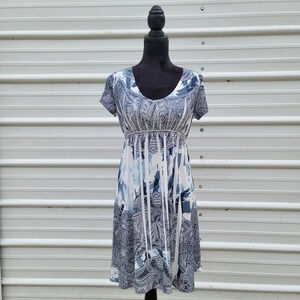 Agenda Women Dress S Bling Studs Geometric V Neck Empire Black White Boho